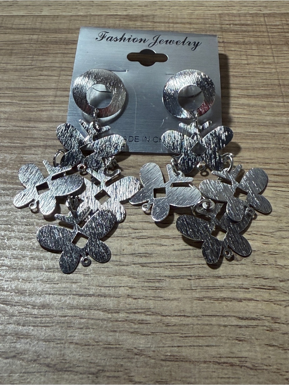Fashion Jewelry Silver Textured Floral Chandelier Earrings